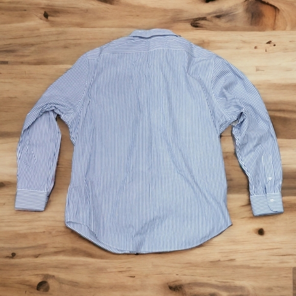 Lauren Ralph Lauren Dress Shirt Men's Size 17.5  36/37 Blue Striped Classic Fit - Picture 2 of 10